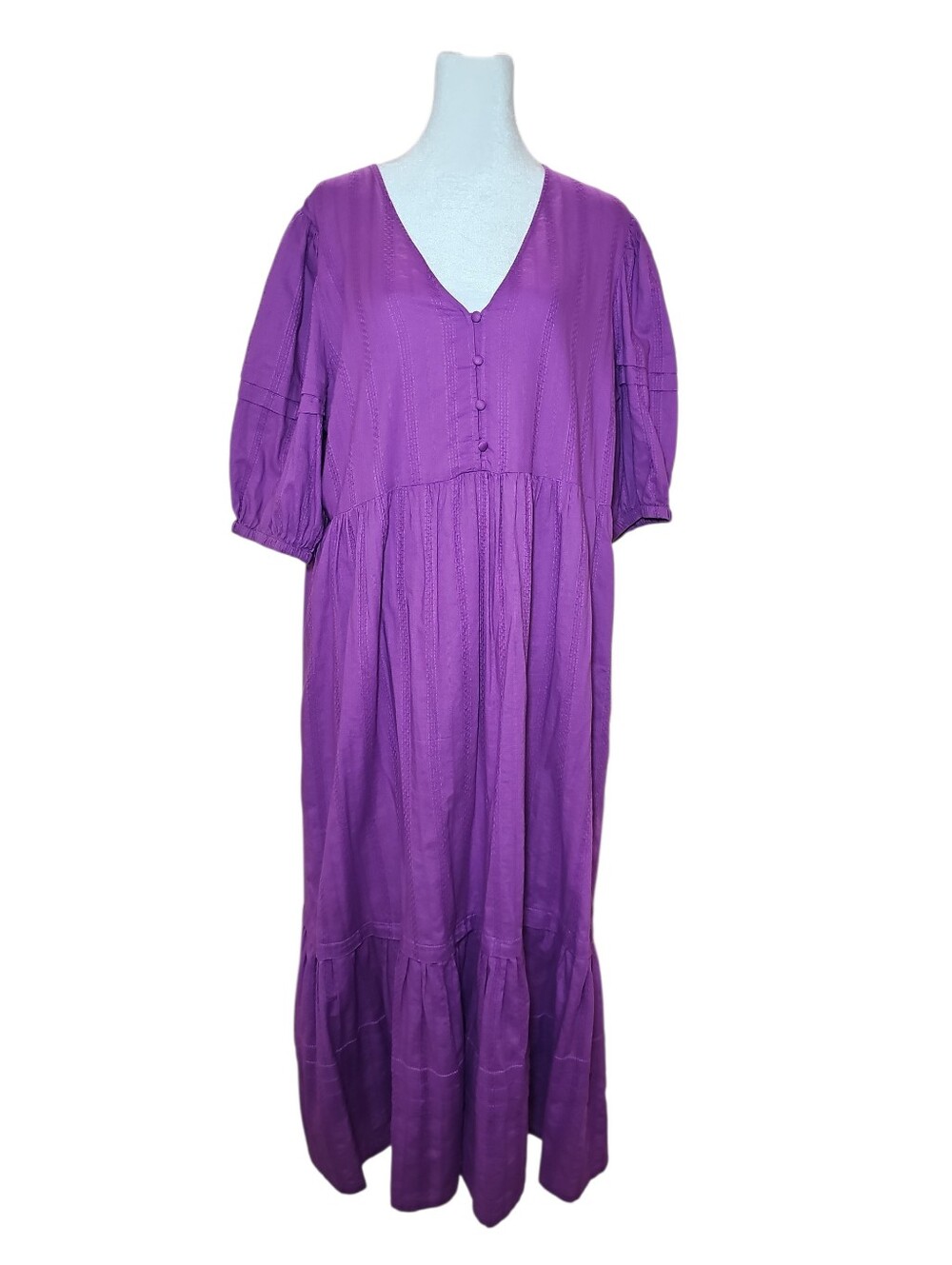 Universal Thread XL Purple Textured Midi Dress w/ Pockets Puff Sleeve Boho